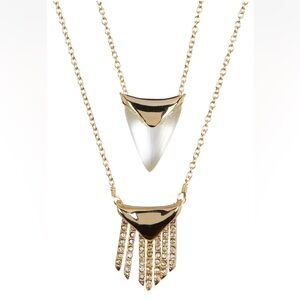 Alexis Bittar Gold Lucite Fringe Pendant Layer Swarovski Festival Style